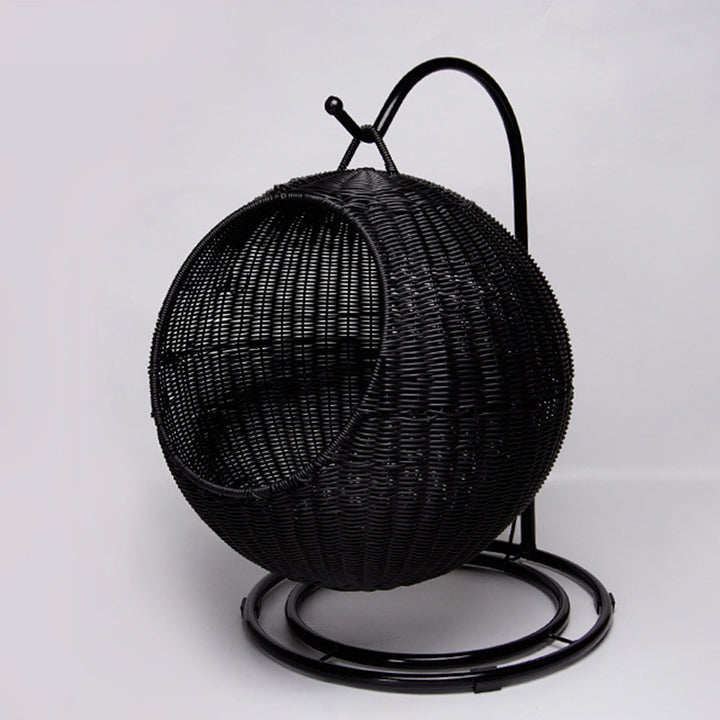 Lit pour chat suspendu en panier rond bohème contemporain en PP/PE aspect rotin, fer, tressé à la main, pour chambre à coucher 