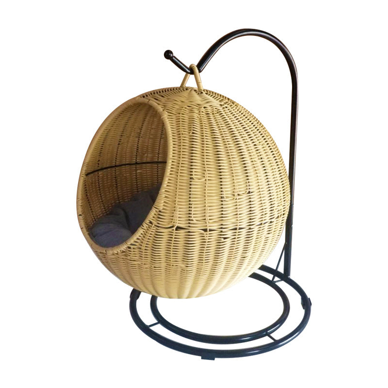 Lit pour chat suspendu en panier rond bohème contemporain en PP/PE aspect rotin, fer, tressé à la main, pour chambre à coucher 