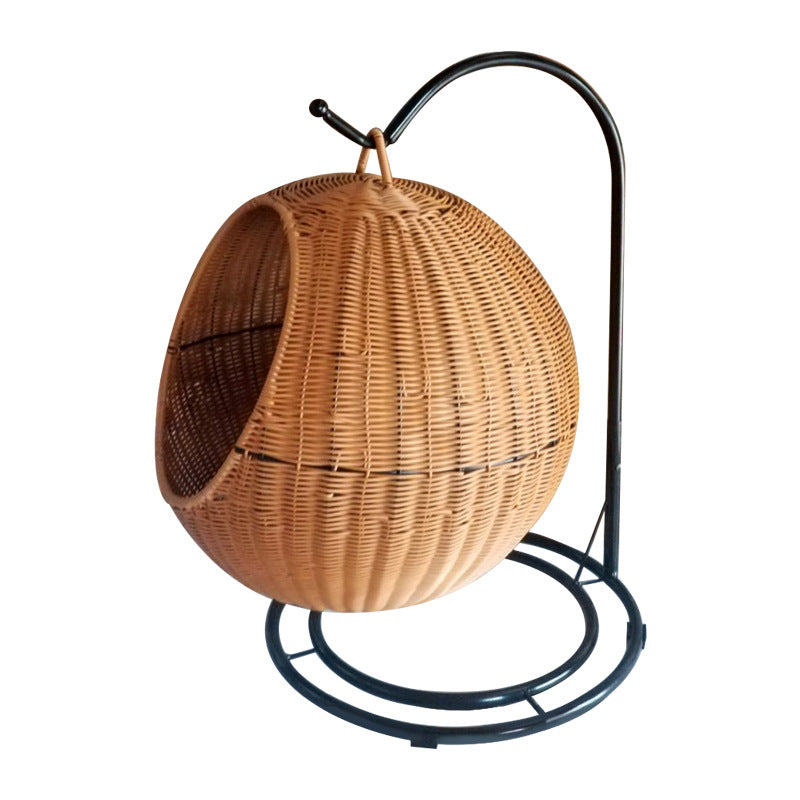 Lit pour chat suspendu en panier rond bohème contemporain en PP/PE aspect rotin, fer, tressé à la main, pour chambre à coucher 