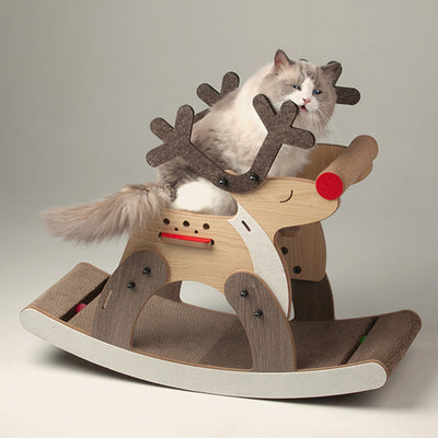 Contemporary Creative Rectangular Reindeer-Shaped Medium-Density Fiberboard Jute Felt Christmas Cat Tree For Living Room