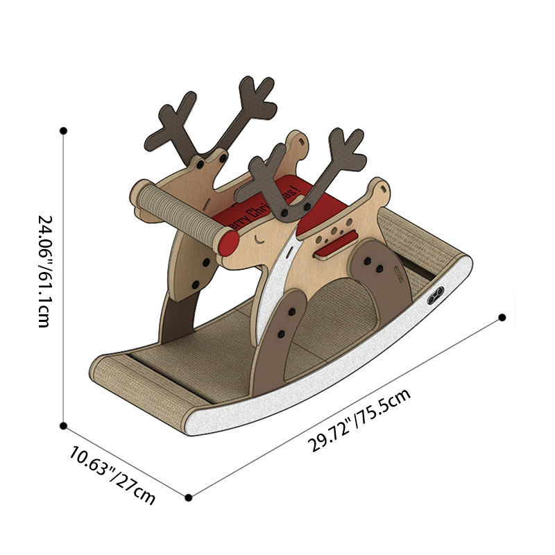 Contemporary Creative Rectangular Reindeer-Shaped Medium-Density Fiberboard Jute Felt Christmas Cat Tree For Living Room