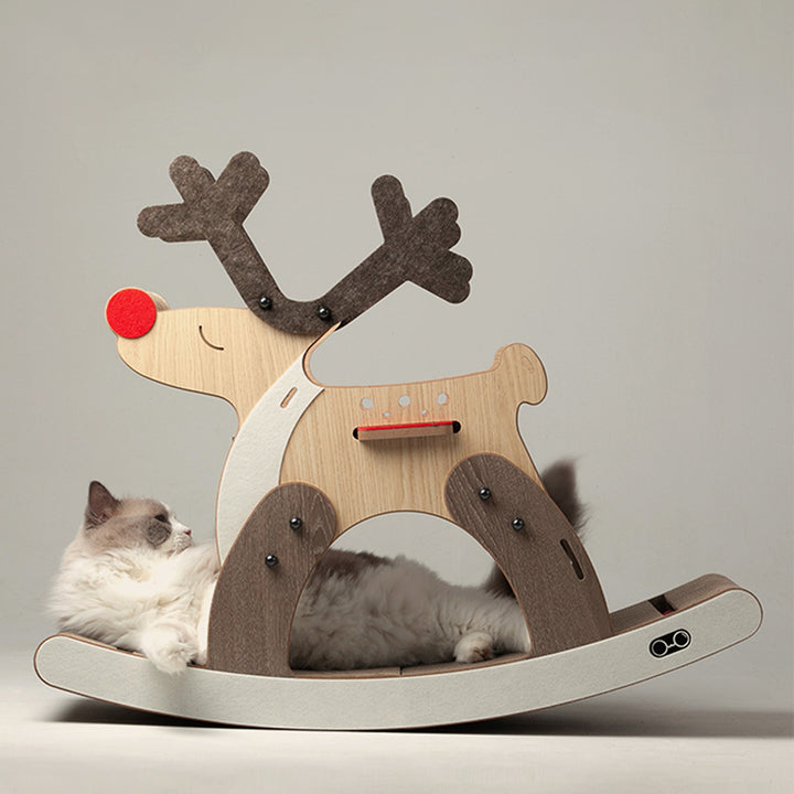 Zeitgenössischer kreativer rechteckiger Rentier-förmiger MDF-Jute-Filz-Weihnachtsbaum für Katzen für das Wohnzimmer 