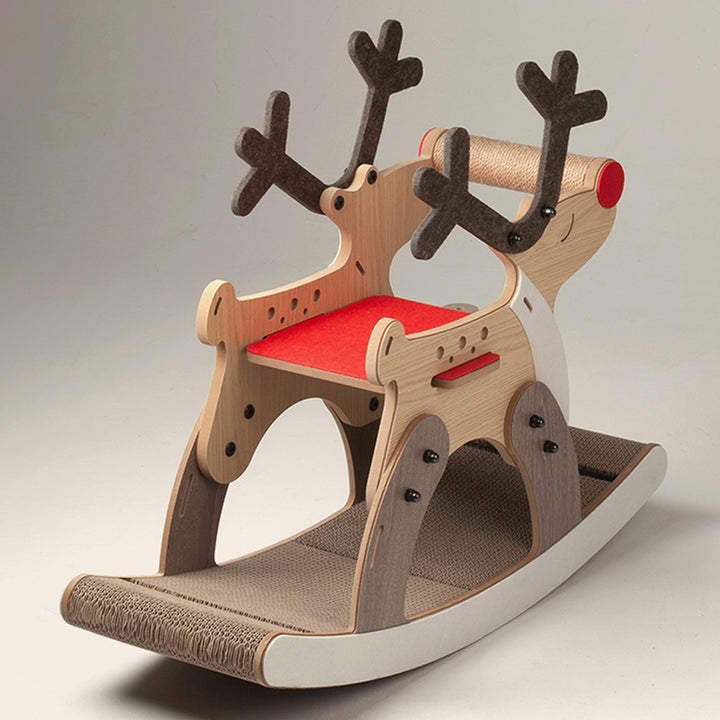 Zeitgenössischer kreativer rechteckiger Rentier-förmiger MDF-Jute-Filz-Weihnachtsbaum für Katzen für das Wohnzimmer 