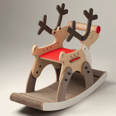 Contemporary Creative Rectangular Reindeer-Shaped Medium-Density Fiberboard Jute Felt Christmas Cat Tree For Living Room