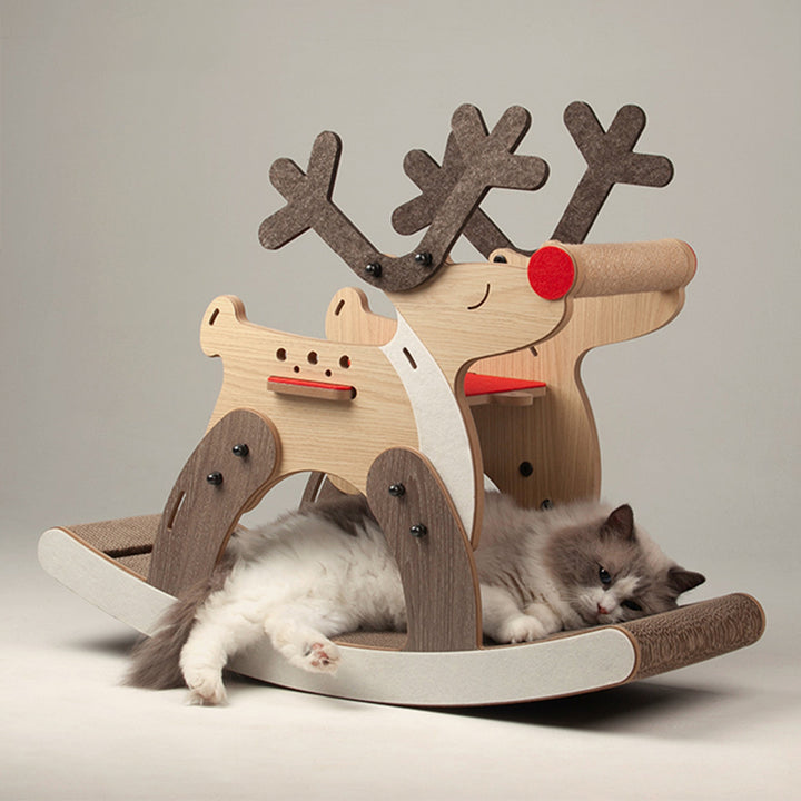 Zeitgenössischer kreativer rechteckiger Rentier-förmiger MDF-Jute-Filz-Weihnachtsbaum für Katzen für das Wohnzimmer 