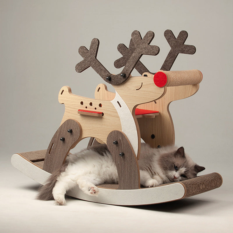 Contemporary Creative Rectangular Reindeer-Shaped Medium-Density Fiberboard Jute Felt Christmas Cat Tree For Living Room