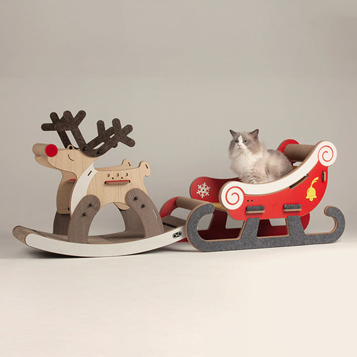 Zeitgenössischer kreativer rechteckiger Rentier-förmiger MDF-Jute-Filz-Weihnachtsbaum für Katzen für das Wohnzimmer 