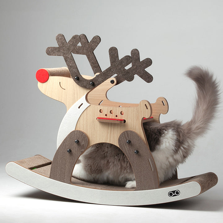 Zeitgenössischer kreativer rechteckiger Rentier-förmiger MDF-Jute-Filz-Weihnachtsbaum für Katzen für das Wohnzimmer 