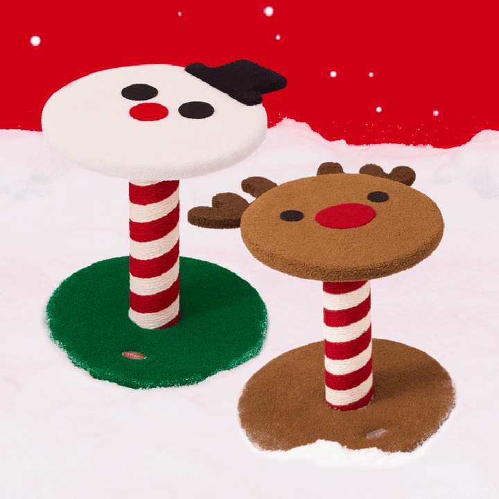 Zeitgenössisches kreatives rundes Rentier-Schneemann-Weihnachtsmann-Design-Spanplatte-Polyesterfaser-Jute-Weihnachts-Katzenbaum 2/4-stufig für Schlafzimmer 