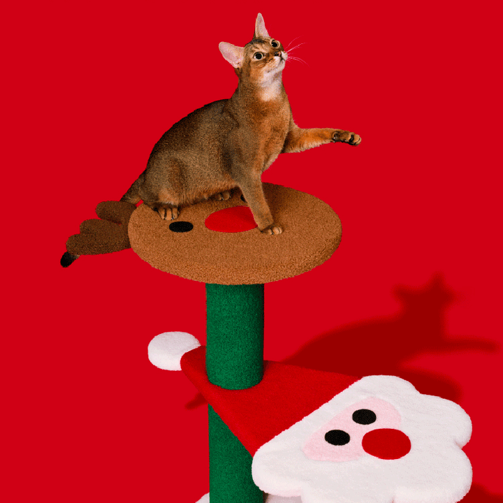 Zeitgenössisches kreatives rundes Rentier-Schneemann-Weihnachtsmann-Design-Spanplatte-Polyesterfaser-Jute-Weihnachts-Katzenbaum 2/4-stufig für Schlafzimmer 