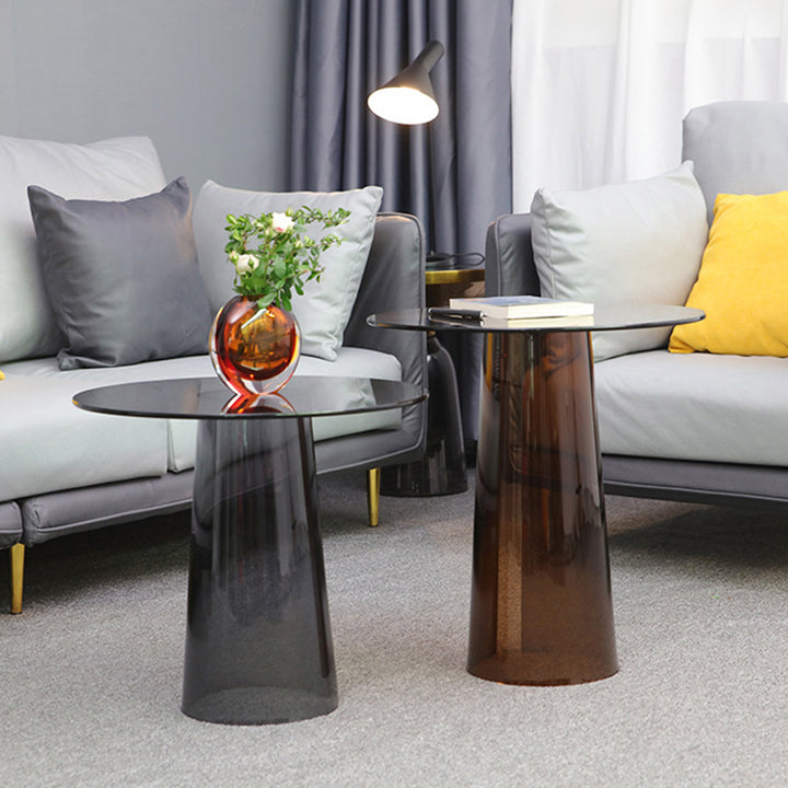 Moderner Luxus-Runder Beistelltisch aus gehärtetem Glas und Acryl für das Wohnzimmer 