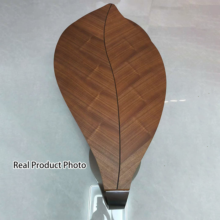 Table basse moderne de luxe ronde en forme de feuille, en panneau de fibres à densité moyenne plaqué, cuir de selle, acier inoxydable, 1 tiroir, pour salon 