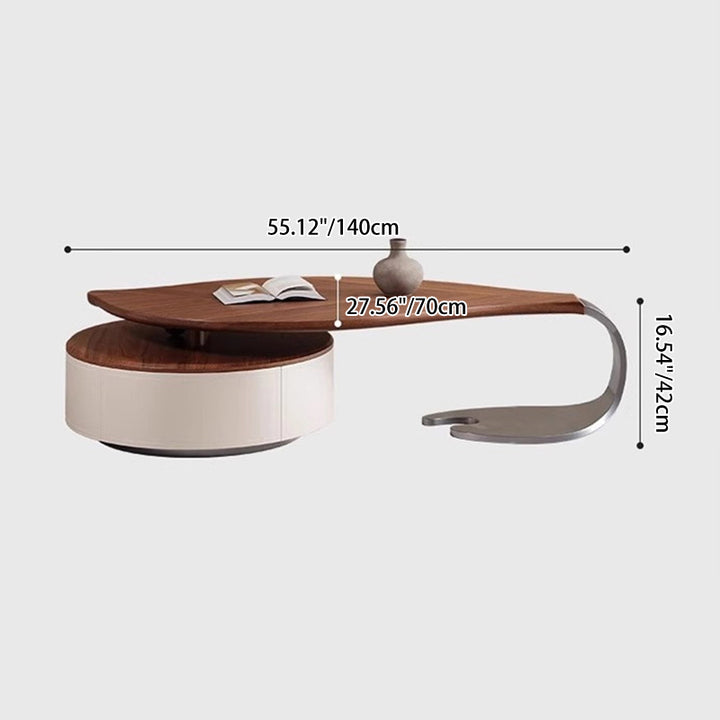 Modern Luxury Round Leaf-Shaped Medium-Density Fiberboard Veneered Saddle-Style Faux Leather Stainless Steel Coffee Table 1-Drawer For Living Room
