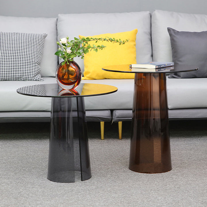 Moderner Luxus-Runder Beistelltisch aus gehärtetem Glas und Acryl für das Wohnzimmer 