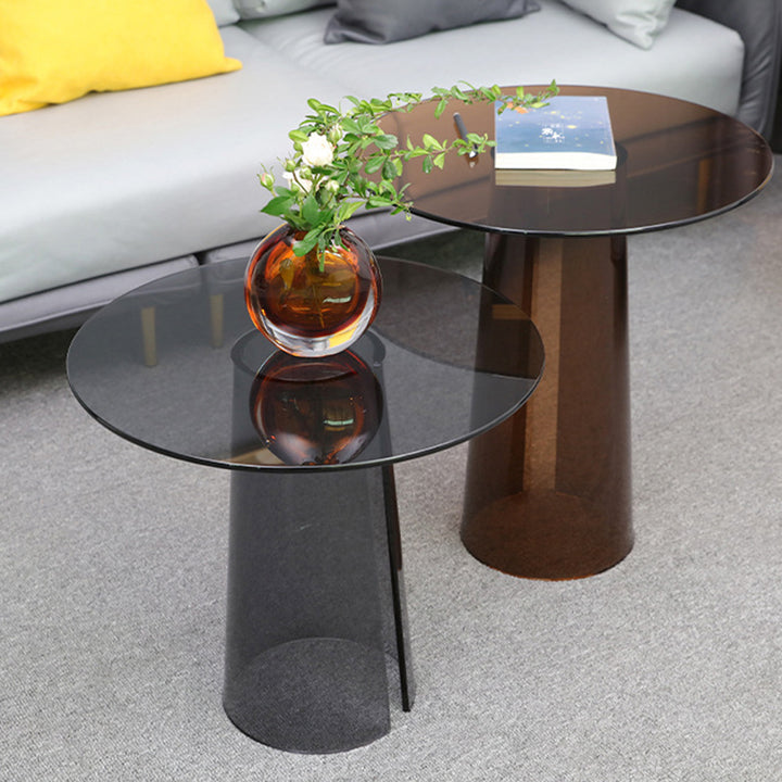 Moderner Luxus-Runder Beistelltisch aus gehärtetem Glas und Acryl für das Wohnzimmer 