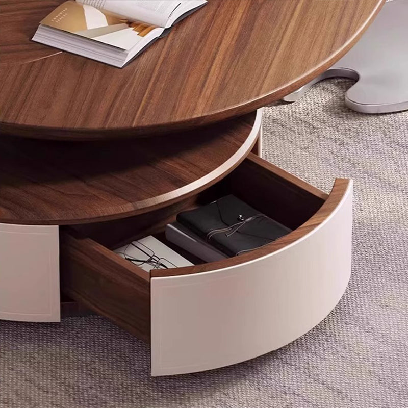 Table basse moderne de luxe ronde en forme de feuille, en panneau de fibres à densité moyenne plaqué, cuir de selle, acier inoxydable, 1 tiroir, pour salon 