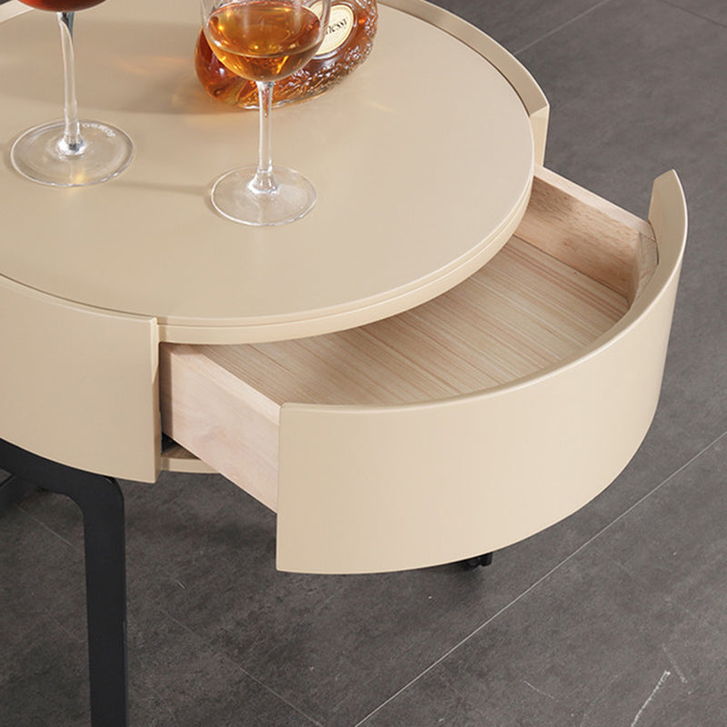 Modern Luxury French Cream-Style Single-Drawer Nightstand: Beige Lacquer Finish - Floating Storage Bedside Table For Bedroom