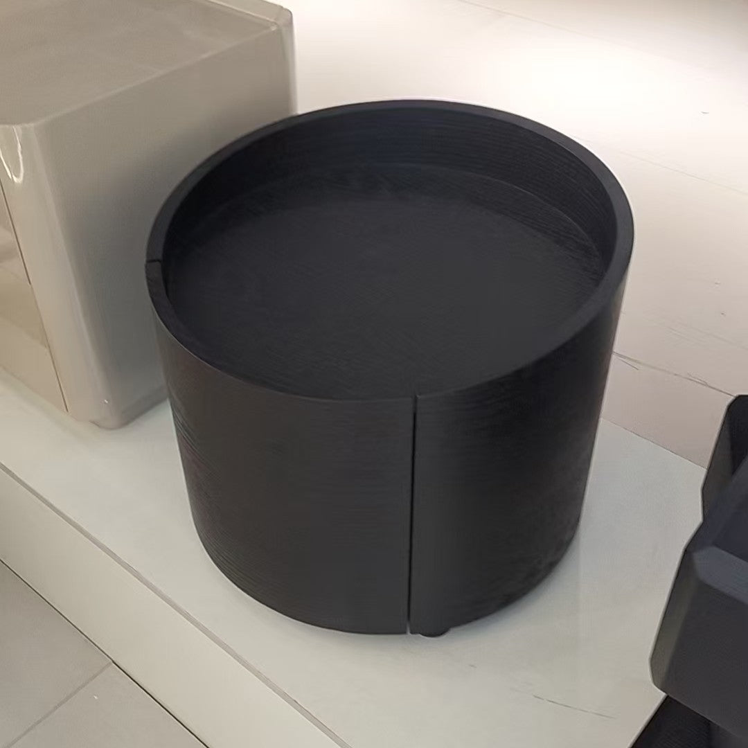 Modern Minimalist Round Nightstand: Single Drawer - Off-White/Black Curved Design Storage Bedside Table For Bedroom
