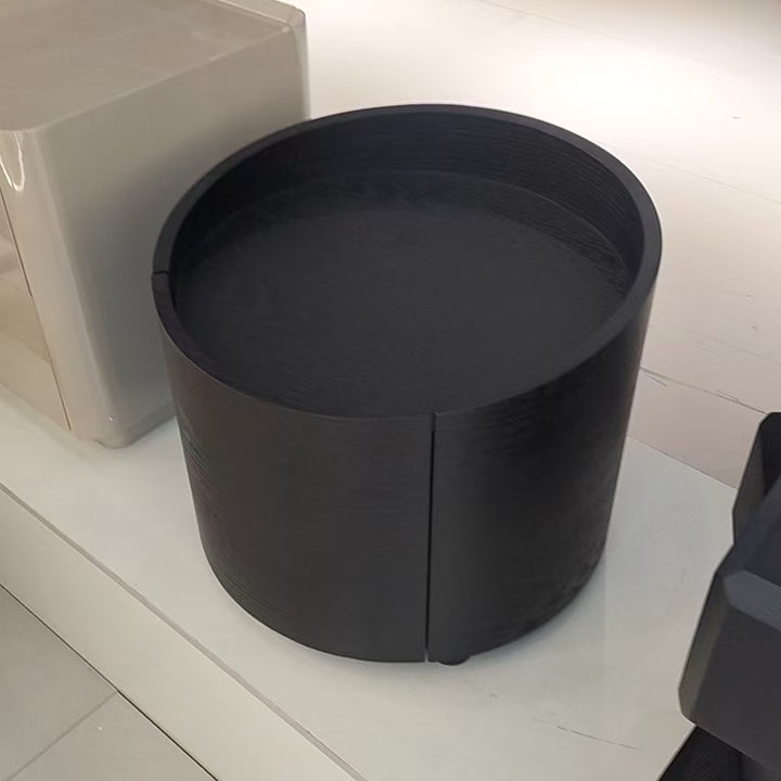 Modern Minimalist Round Nightstand: Single Drawer - Off-White/Black Curved Design Storage Bedside Table For Bedroom