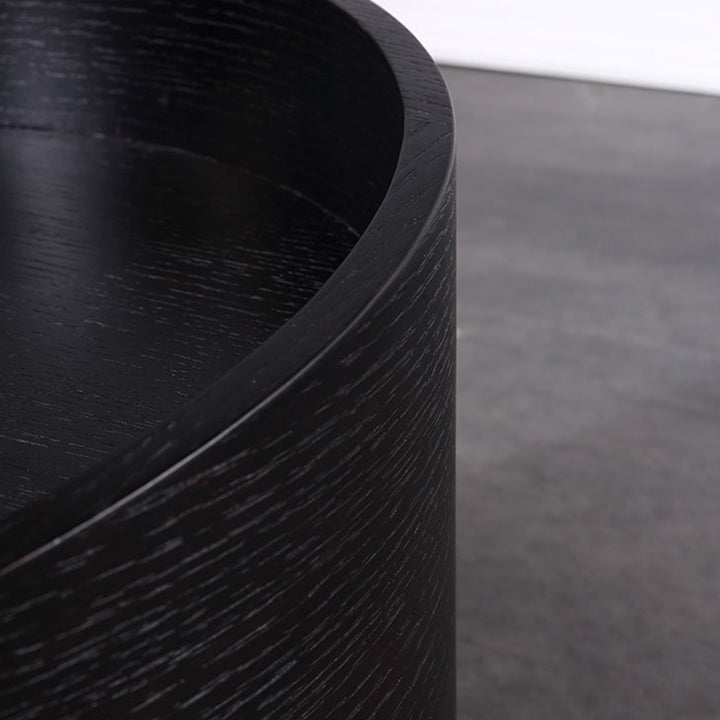 Modern Minimalist Round Nightstand: Single Drawer - Off-White/Black Curved Design Storage Bedside Table For Bedroom