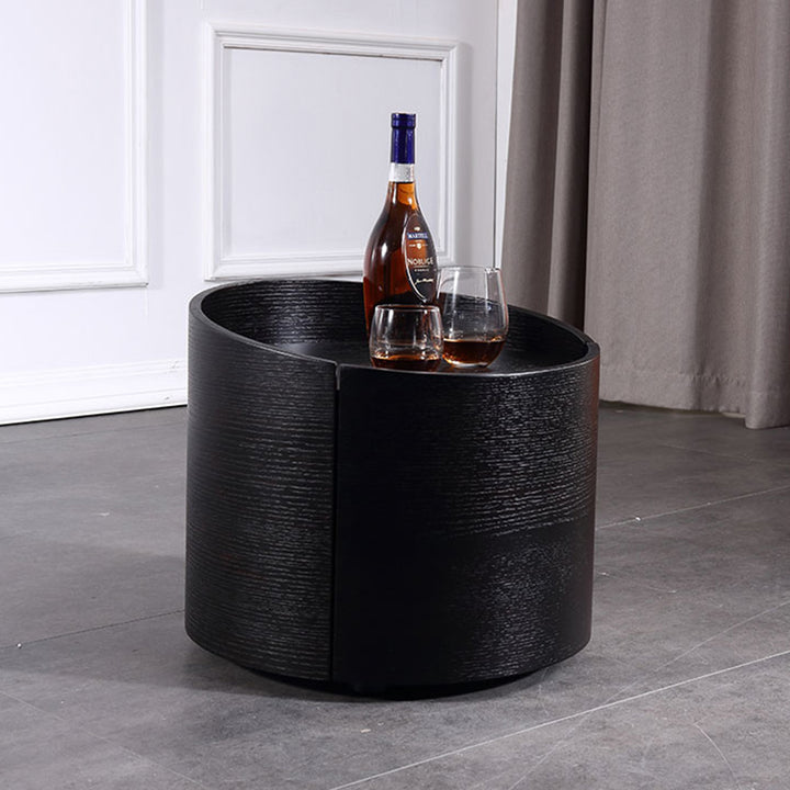 Modern Minimalist Round Nightstand: Single Drawer - Off-White/Black Curved Design Storage Bedside Table For Bedroom
