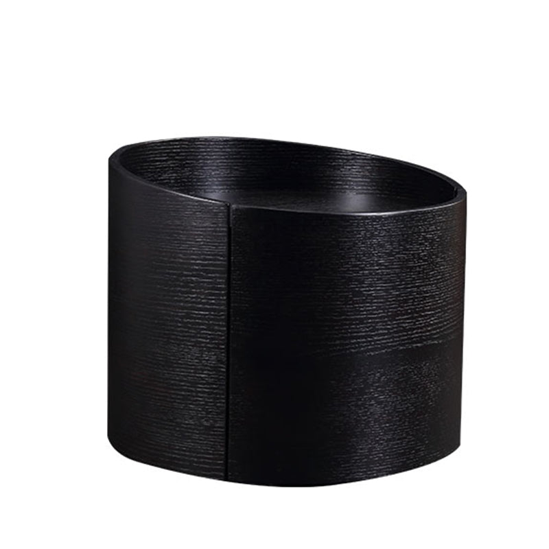 Modern Minimalist Round Nightstand: Single Drawer - Off-White/Black Curved Design Storage Bedside Table For Bedroom