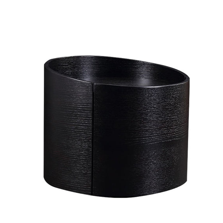 Modern Minimalist Round Nightstand: Single Drawer - Off-White/Black Curved Design Storage Bedside Table For Bedroom