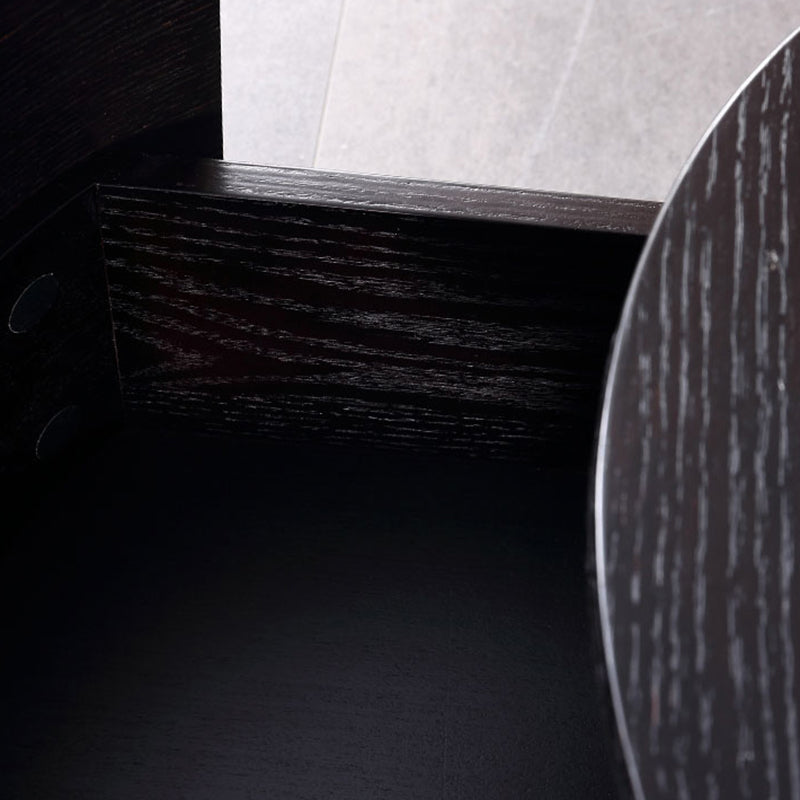 Modern Minimalist Round Nightstand: Single Drawer - Off-White/Black Curved Design Storage Bedside Table For Bedroom