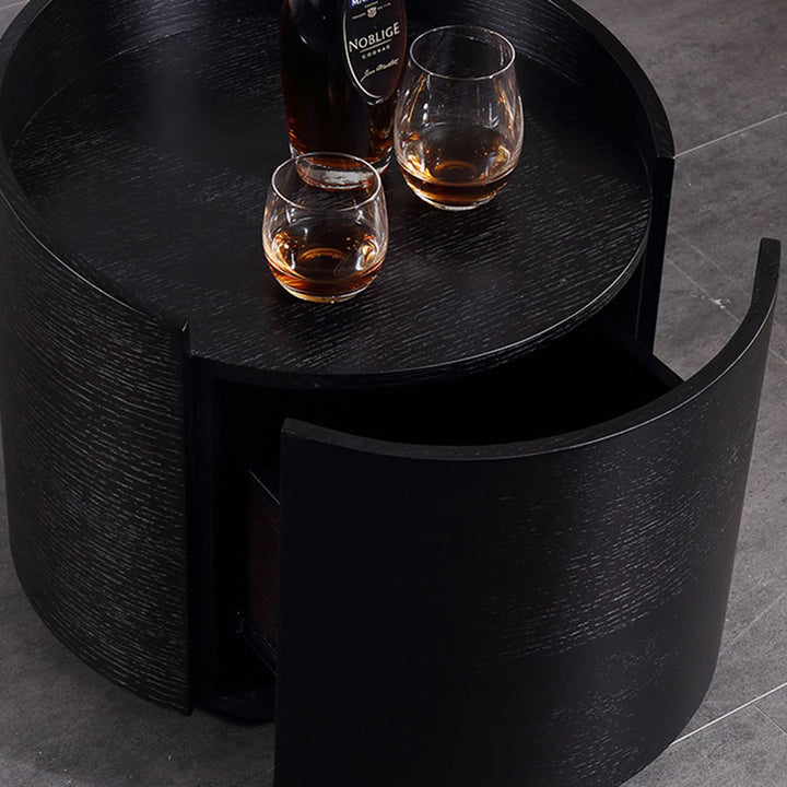 Modern Minimalist Round Nightstand: Single Drawer - Off-White/Black Curved Design Storage Bedside Table For Bedroom