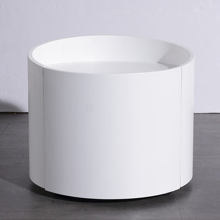 Modern Minimalist Round Nightstand: Single Drawer - Off-White/Black Curved Design Storage Bedside Table For Bedroom