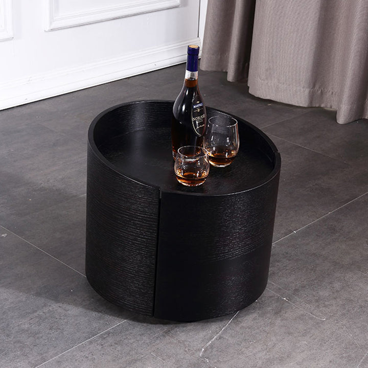 Modern Minimalist Round Nightstand: Single Drawer - Off-White/Black Curved Design Storage Bedside Table For Bedroom