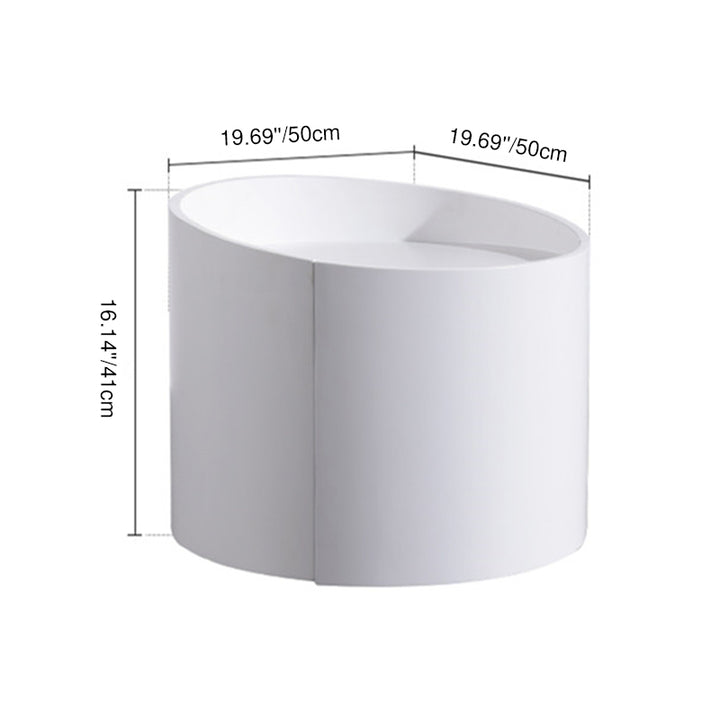 Modern Minimalist Round Nightstand: Single Drawer - Off-White/Black Curved Design Storage Bedside Table For Bedroom