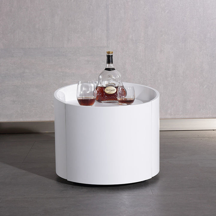 Modern Minimalist Round Nightstand: Single Drawer - Off-White/Black Curved Design Storage Bedside Table For Bedroom