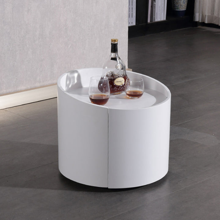 Modern Minimalist Round Nightstand: Single Drawer - Off-White/Black Curved Design Storage Bedside Table For Bedroom