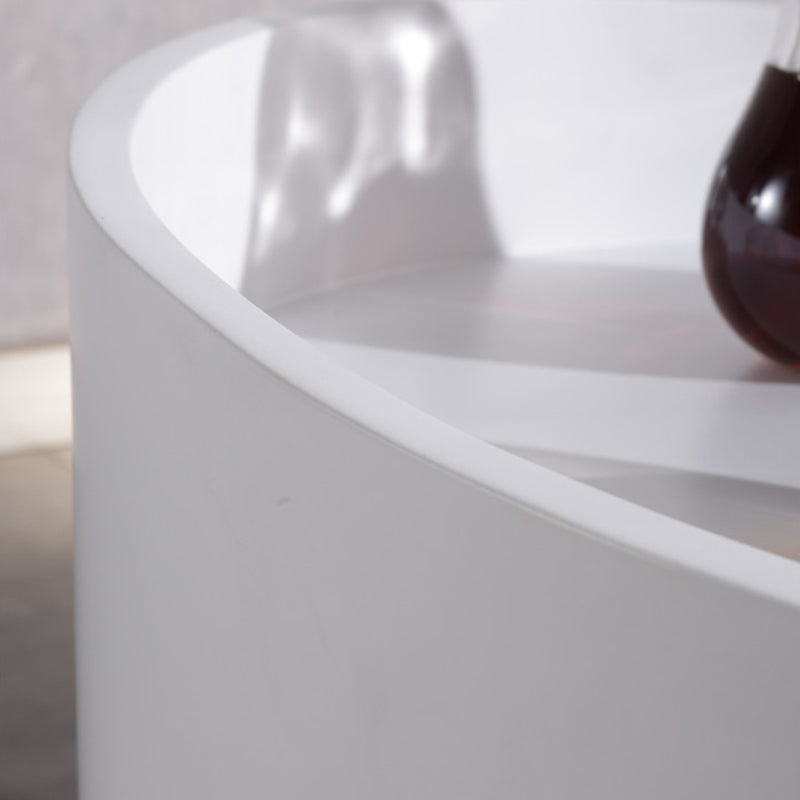 Modern Minimalist Round Nightstand: Single Drawer - Off-White/Black Curved Design Storage Bedside Table For Bedroom
