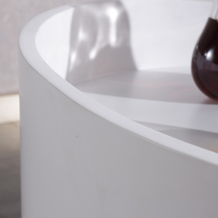 Modern Minimalist Round Nightstand: Single Drawer - Off-White/Black Curved Design Storage Bedside Table For Bedroom