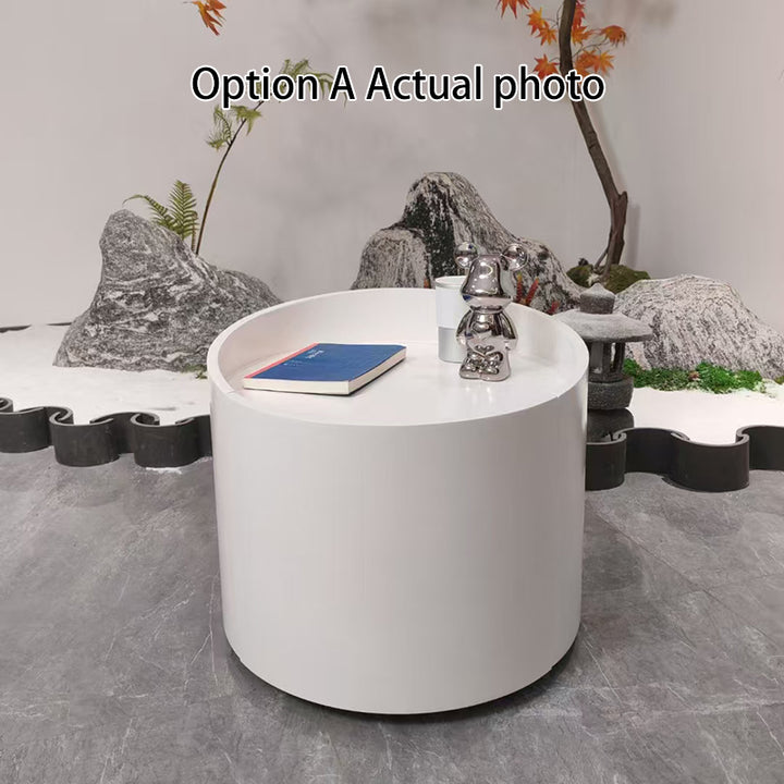 Modern Minimalist Round Nightstand: Single Drawer - Off-White/Black Curved Design Storage Bedside Table For Bedroom