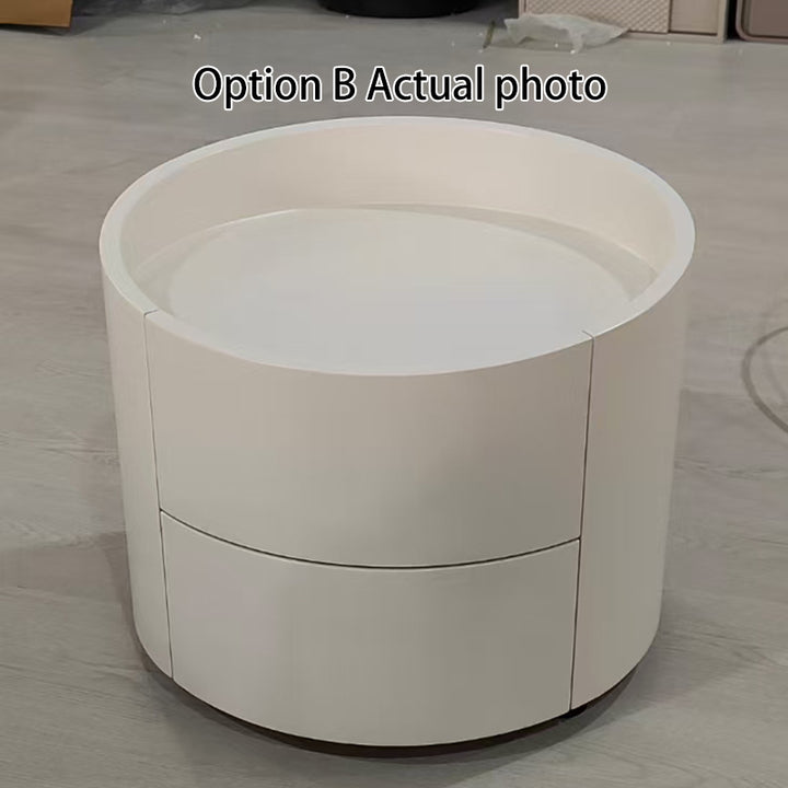 Modern Minimalist Round Nightstand: Single Drawer - Off-White/Black Curved Design Storage Bedside Table For Bedroom