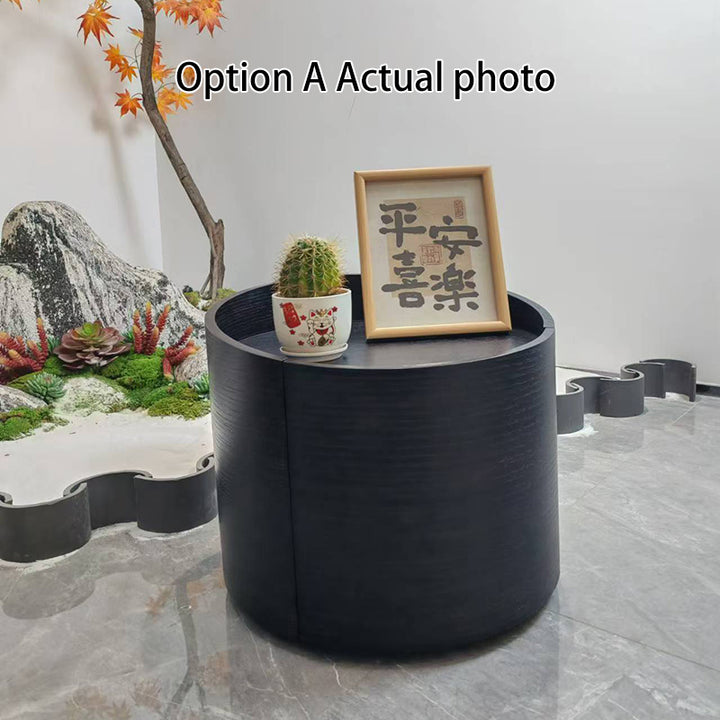 Modern Minimalist Round Nightstand: Single Drawer - Off-White/Black Curved Design Storage Bedside Table For Bedroom