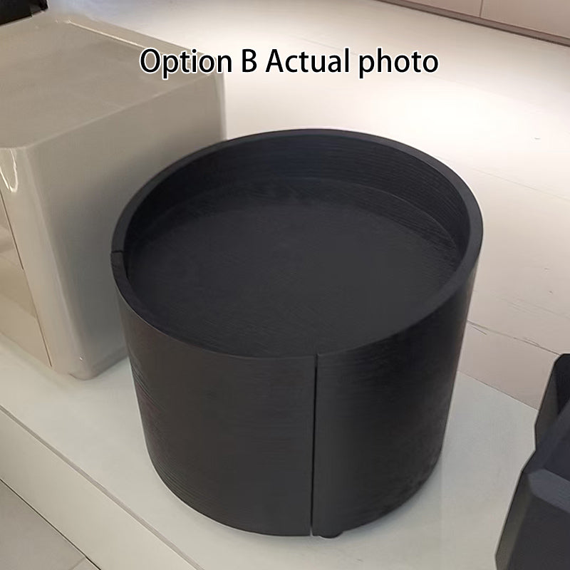 Modern Minimalist Round Nightstand: Single Drawer - Off-White/Black Curved Design Storage Bedside Table For Bedroom