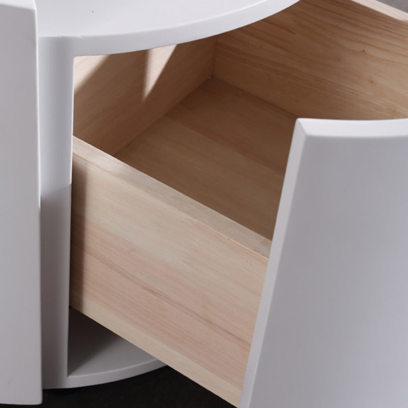 Modern Minimalist Round Nightstand: Single Drawer - Off-White/Black Curved Design Storage Bedside Table For Bedroom
