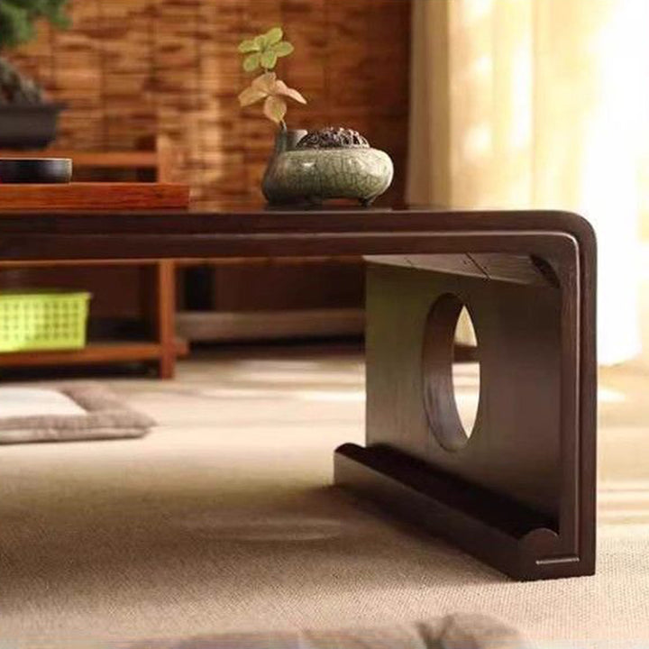 Traditional Japanese Rectangular Paulownia Solid Wood Tatami Coffee Table For Living Room &amp; Bedroom