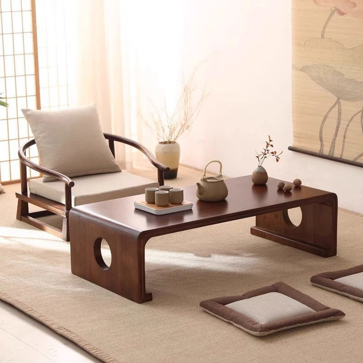 Traditional Japanese Rectangular Paulownia Solid Wood Tatami Coffee Table For Living Room &amp; Bedroom