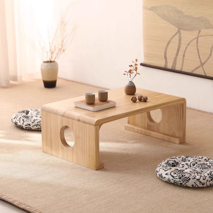 Traditional Japanese Rectangular Paulownia Solid Wood Tatami Coffee Table For Living Room &amp; Bedroom