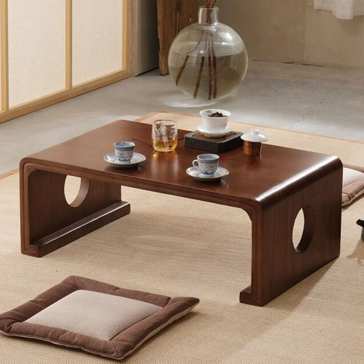 Traditioneller rechteckiger Kaffeetisch aus Paulownia-Massivholz im japanischen Stil für Wohnzimmer & Schlafzimmer 