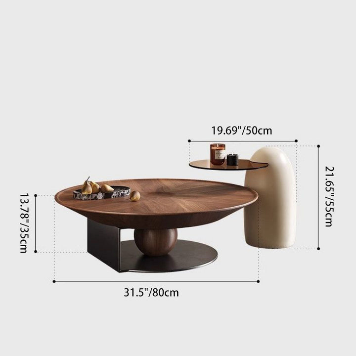 Modern Luxury Round Stainless Steel Medium-Density Fiberboard Fiberglass Tempered Glass Coffee Table Set 1-Tier For Living Room