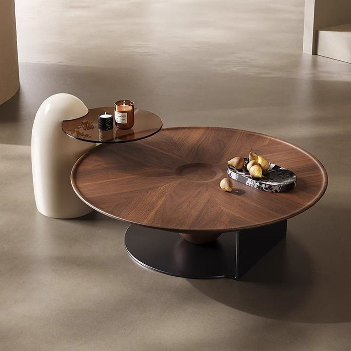 Modern Luxury Round Stainless Steel Medium-Density Fiberboard Fiberglass Tempered Glass Coffee Table Set 1-Tier For Living Room