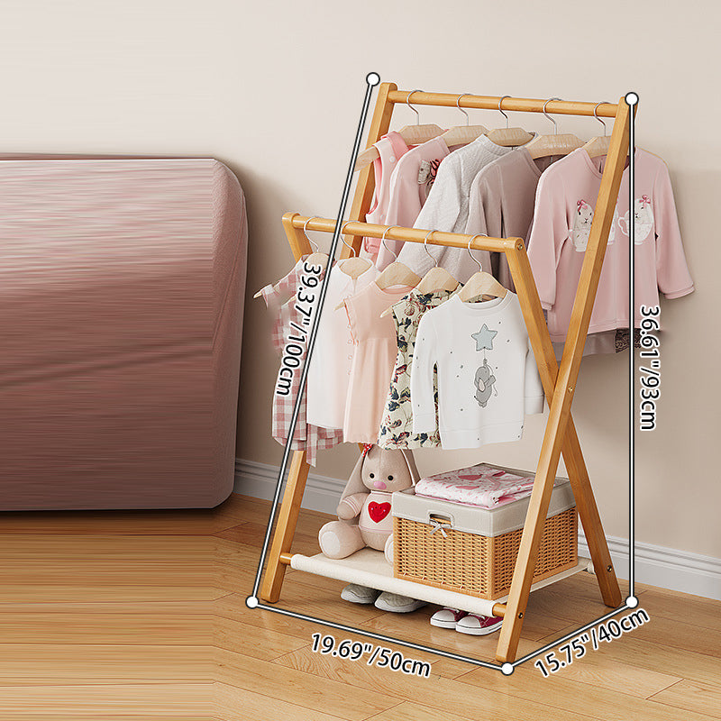 Arbre à vêtements contemporain scandinave rectangulaire en bambou naturel nan en forme de X, pliable, à 3 niveaux pour enfants, pour chambre à coucher 