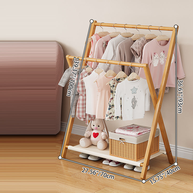 Arbre à vêtements contemporain scandinave rectangulaire en bambou naturel nan en forme de X, pliable, à 3 niveaux pour enfants, pour chambre à coucher 