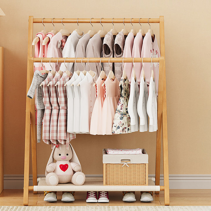 Arbre à vêtements contemporain scandinave rectangulaire en bambou naturel nan en forme de X, pliable, à 3 niveaux pour enfants, pour chambre à coucher 